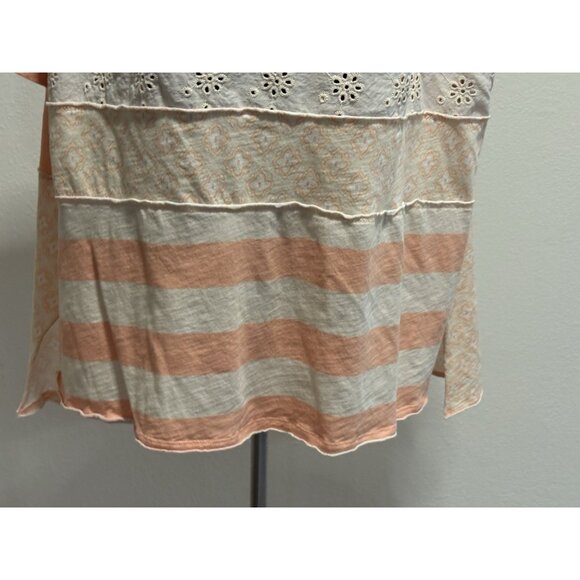 Cato Womans Size XL Blouse Striped Short Sleeve Boho Peasant Lace Insert - Picture 3 of 10